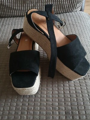 Women's UK6 Boohoo Espadrille Wedge Sandals Black - Image 1 of 4