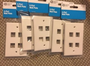 2 Boxes Of 5 Commercial Electric 4-Port Wall Plate White Plastic 614-029 - Afbeelding 1 van 3
