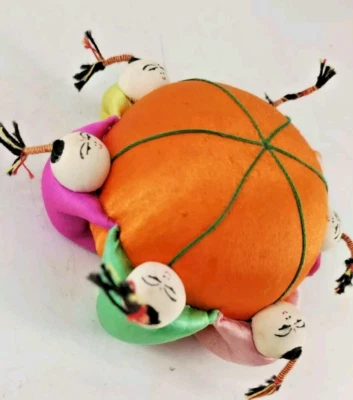 Vintage Chinese Circle Of Friends Pin Cushion Multi Colored 2" X 4" - Image 1 of 4