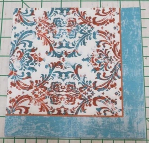 Three Decorative Luncheon Napkins for Decoupage "Teal & Rust Damask" - Picture 1 of 6