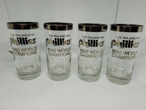 SET OF 4 RARE 1980 World Champions Philadelphia Phillies Tumbler Glass! Cover