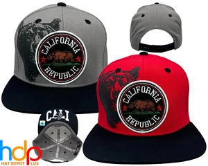 Cappello ricamato berretto snapback bandiera orso California Repubblica Cali Flat Bill - Foto 1 di 17