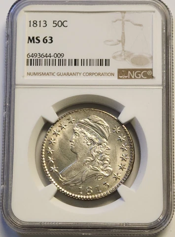 1813 Capped Bust Half Dollar 50c NGC MS63 Nice White Coin Cover