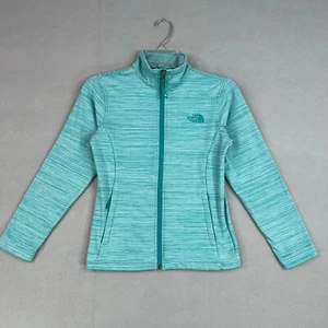 The North Face Jacket Girls Medium Blue Teal Stripe Full Zip Sweater Active - Picture 1 of 16