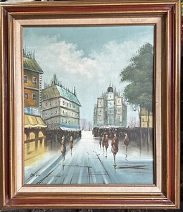 Vintage Framed Oil Painting Street Scene Paris? Mid-Century? Signed Melton? - Picture 1 of 11