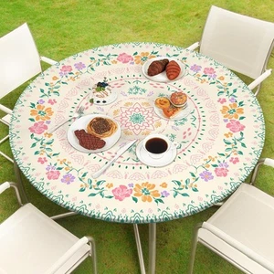 MHJY Round Tablecloth Fitted Elastic Table Cover Waterproof Table Cloth for Dinn - Picture 1 of 6