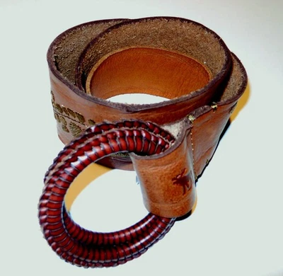 AUTH ABERCROMBI & FITCH WOMEN'S BROWN LEATHER FLORAL EMBROIDERY HIP BELT-Sz XS/S - Image 1 of 4