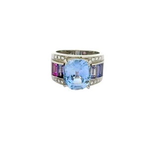 6.04 Carat No-Heat Ceylon Blue Sapphire Diamond Platinum Ring, GIA Certified - Picture 1 of 7