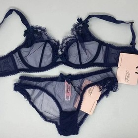 AGENT PROVOCATEUR NAVY PIPER BRA 32B/C/D/DD 34C/D 36C & 4 LARGE BRIEF UK 12 BNWT