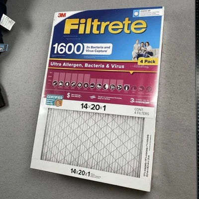 4 Total pack Filtrete 3M 14x20x1 1600 Ultra Allergen Air Filters Furnace HVAC - Image 1 of 4