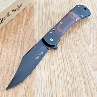 Cuchillo Plegable Asistido Clásico Elk Ridge 3.75" 440 Hoja de Acero Mango Pakkawood Foto 1 de 4