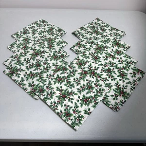9 Vintage Weihnachten Stoffservietten Handarbeit Stechpalme weiß rot grün - Bild 1 von 11