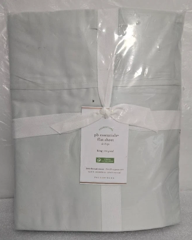 Pottery Barn PB Essential 300 Thread Count King Flat Sheet 108" x 105" Green - Image 1 of 2