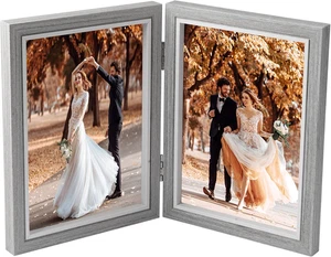 Portafoto Pieghevole in Legno Doppia, 13X18 Cm Foto Cornice Doppia, Portafoto Do - Foto 1 di 12