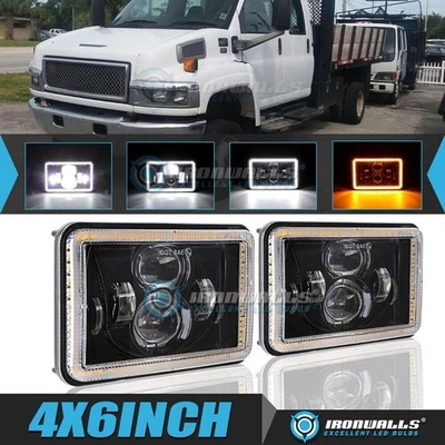 For GMC C4500 C5500 Topkick 2003-2009 Pair LED Headlights Hi-Lo DRL Turn Signal - Image 1 of 4