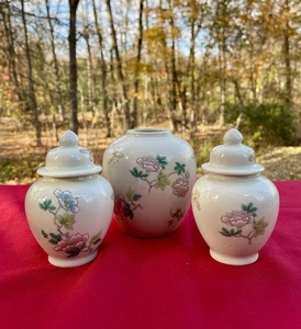 Vintage 3er Set Blumen Keramik Ingwer Gläser & Vase - Bild 1 von 11