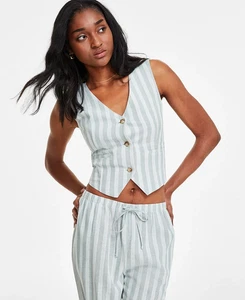 Hippie Rose Women's NWT Linen Suiting Vest Size S Striped - Picture 1 of 8