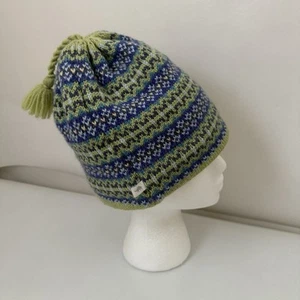 VTG Turtle Fur Winter Beanie Knit Ski Tassel Fair Isle Ski Fleece Lined Green - Bild 1 von 6