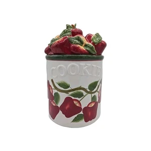 Tarro de galletas de cerámica de manzana pintado a mano 13" x 8" granja cocina rústica - Imagen 1 de 14