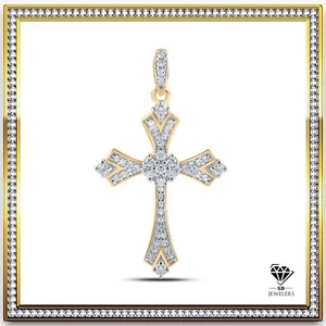 Classic 10K Yellow Gold Cross Pendant 1/5 CTW Diamond Real 1.4g Charm For Womens - Picture 1 of 1