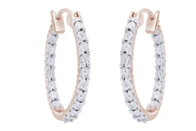 Natural Round Diamond Accents Hoop Earrings 14K Rose Gold Plated Sterling Silver - Image 1 of 4