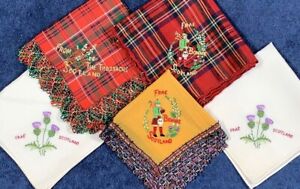 5 Frae Bonnie Scotland Embroidered Hankies Handkerchief Vintage Lot