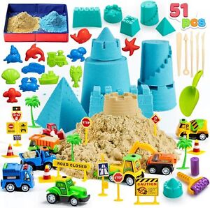 Construction Sand Kit - 51PCS Beach Toys for Kids 3-10 Includes 3lbs Play Sensor