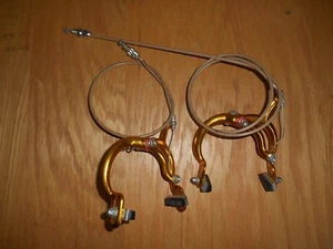 Long reach BMX cruiser bicycle brake calipers w/cables-GOLD - Picture 1 of 1