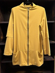 Women’s Long Yellow Overcoat | Size M | Overlap Layered Long Sleeves | Pockets - Picture 1 of 13