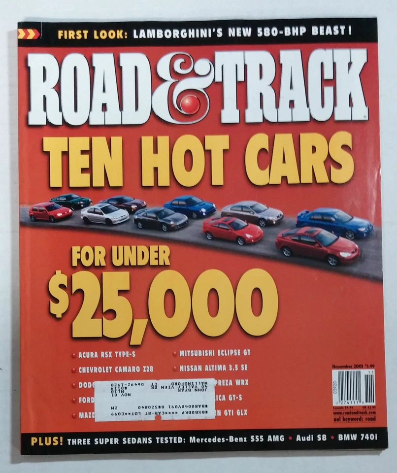 ROAD & TRACK CAR MAGAZINE 2001 NOVEMBER RSX WRX GTI MUSTANG CAMARO SRT MAZDA Foto 1 de 1