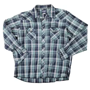 WRANGLER WESTERN PEARL SNAP Long Sleeve SHIRT MENS 2XT BLUE/GREEN - Picture 1 of 10