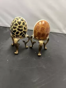 2 huevos decorativos vintage, latón con soportes - Imagen 1 de 7