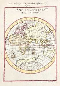 world map hemisphere Ancient Continent original Alain Mallet hand colored 1683 - Picture 1 of 3