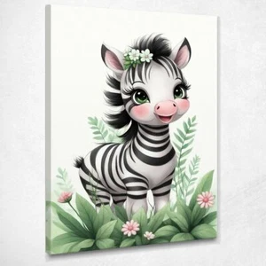 Cuadro Para Recién Nacido, Decoración Dormitorio, Linda Cebra Bebé Con Corona Fl - Imagen 1 de 7