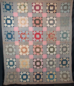 Vintage Patchwork Quilt, 1930's Crown Of Thorns Tied, 84" x 70-1/2" - Picture 1 of 9