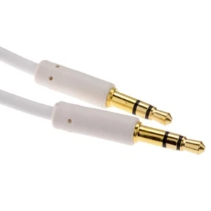 1m Slim 3.5mm Jack to Jack Stereo Audio PRO Cable Lead Cord GOLD ends White - Picture 1 of 1