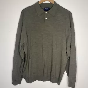 Brooks Brothers 346 Mens ltalian Merino Wool Sweater Sz XL Olive Green Collar - Picture 1 of 5