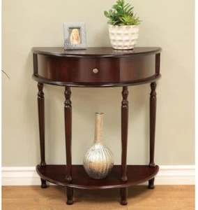 End Table Espresso Storage Living Room Half Round Table Moon Drawer Shelf Design - Picture 1 of 2