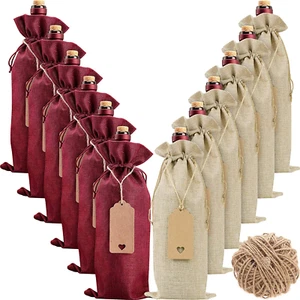 Burlap Wine Bags Wine Gift Bags, 12 Pcs Wine Bottle Bags with Drawstrings, Tags - Picture 1 of 12