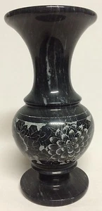 Jarrón de mármol liso de 6" diseño grabado decorativo - negro, gris y blanco - Imagen 1 de 4