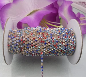 2&10yard Mix color crystal glass rhinestone close Silver trims chain Applique - Picture 1 of 8