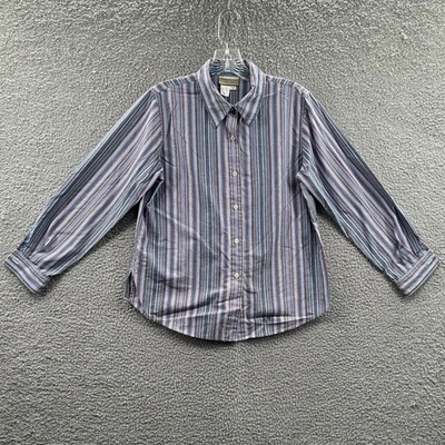 Blusa a Rayas para Mujer 10P Pequeña Azul Trabajo Oficina Carrera Botón Frontal Camisa Foto 1 de 4