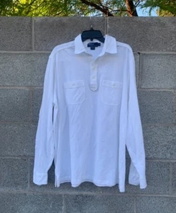 VTG Polo Ralph Lauren Polo Shirt Men XL White Work Dbl Pocket Long Sleeve Cotton - Picture 1 of 11