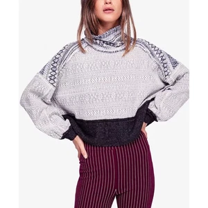 Free People Gray Mixed Print At The Lodge Turtleneck Cropped Top Size Small - Picture 1 of 6