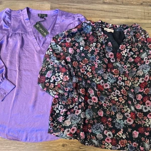 Lot 2 2X Blouses Purple Diane Gilman 2X NWT & Philosophy Floral - Picture 1 of 22