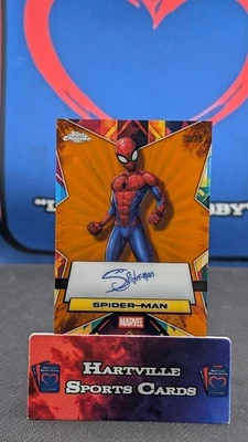 2025 SPIDER-MAN AUTO /25 ORANGE REFRACTOR SSP SP MARVEL TOPPS CHROME - Image 1 of 2