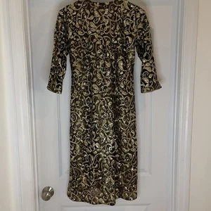 Vestido de Noche Hecho a Mano Negro/Dorado Lentejuelas Forrado Medido-Mediano - Imagen 1 de 12