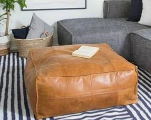 Moroccan Leather Ottoman Boho Pouffe Footstool New Brown Genuine 30''Unstuffed - Picture 1 of 6