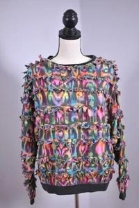 Vtg Paula Sweet Muslin Mink Fringed Sweatshirt Women's Medium M - Picture 1 of 4