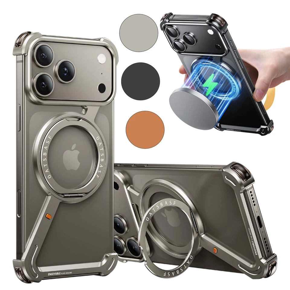 Magnetic Metal Z Shape Rimless stand Case For iPhone 17/17 Pro Max/17 Pro/Air - Image 1 of 4